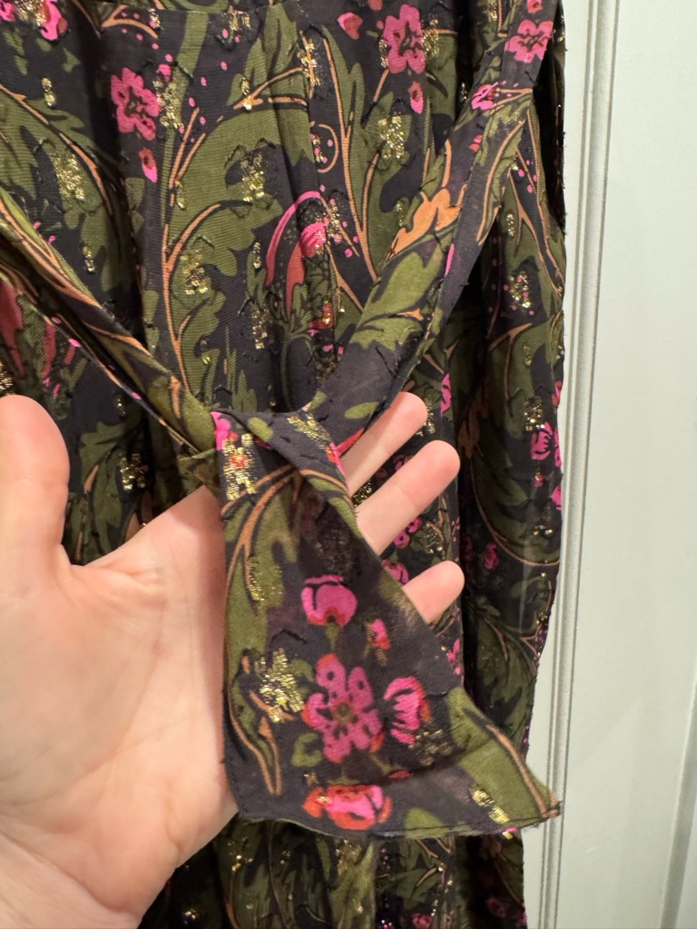 Anthropologie Ett Twa Metallic Floral Brenda Jumpsuit Green Wedding Guest Party - Picture 7 of 16